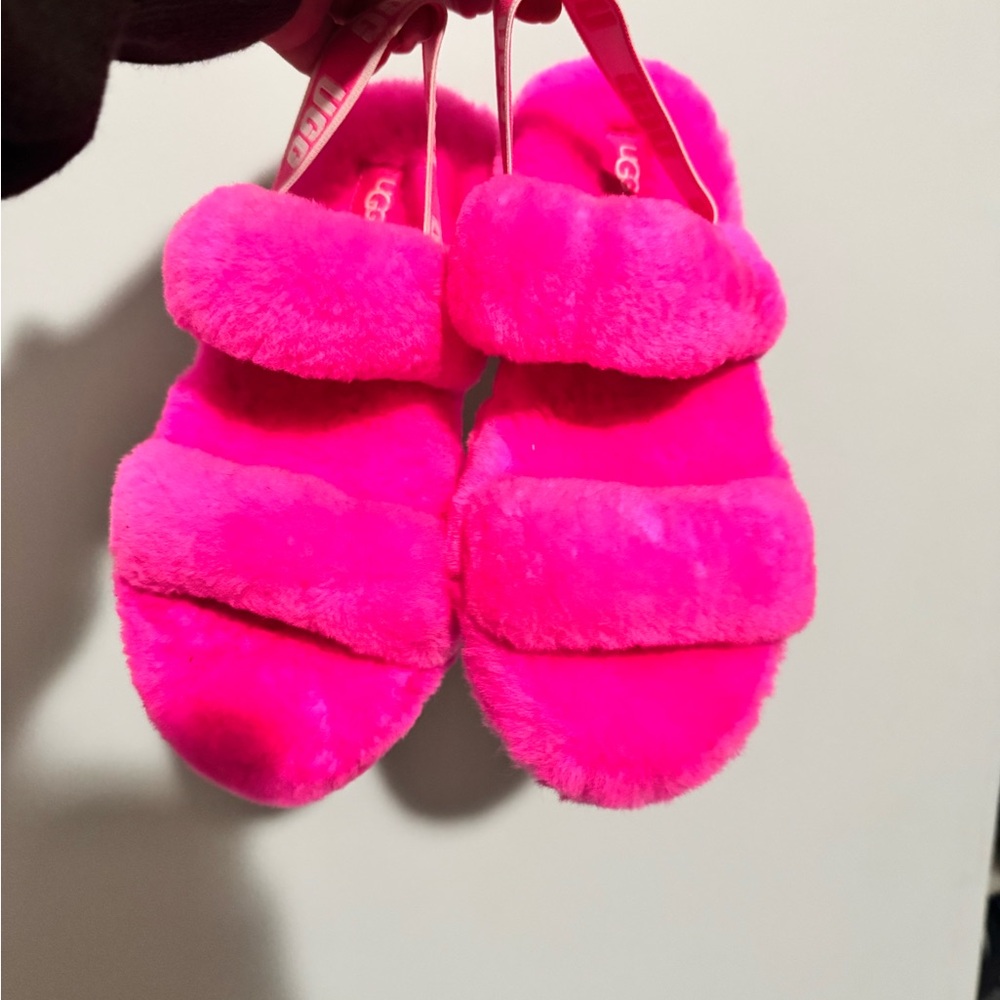 UGG Neon Pink Fluffy Slippers